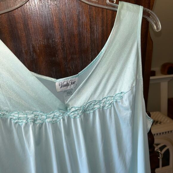Vanity Fair Nightgown Womens Large Aqua Nylon Sleeveless Floral Appliqué At Bust - Picture 4 of 8
